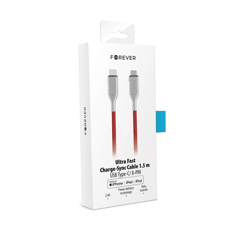 Apple PD USB-C - MFI Lightning 1,5 m 2,4A Sarkans