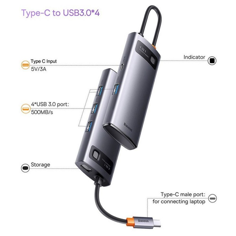 Universal HUB Multifunctional 4in1 Type C to 4x USB3.0