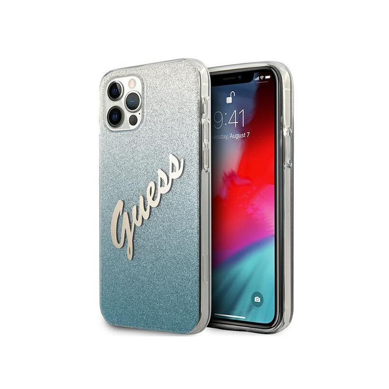 Viedtālruņa aizmugurējais vāciņš Apple iPhone 12 Pro Max Glitter Gradient Script GUHCP12LPCUGLSBL Blue, Silver