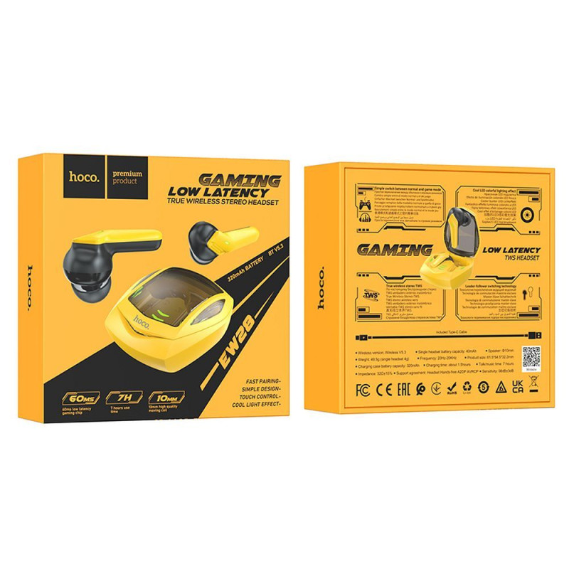 Bezvadu austiņas Bluetooth Earphones TWS EW28 Black, Yellow