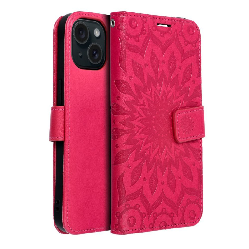 Viedtālruņa atveramais maciņš Apple Iphone 15 Mezzo Book Mandala Magenta