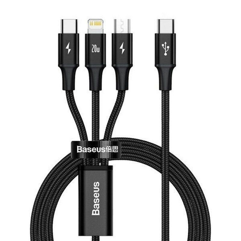 Universal 3in1 Cable USB-C, MicroUSB, Lightning up to 20W|ibest.lt