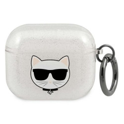 Bezvadu austiņu apvalks Apple Glitter Choupette Silver