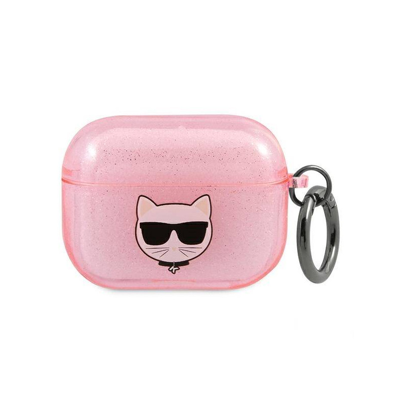 Bezvadu austiņu apvalks Apple Glitter Choupette Head KLAPUCHGP Pink, With Design