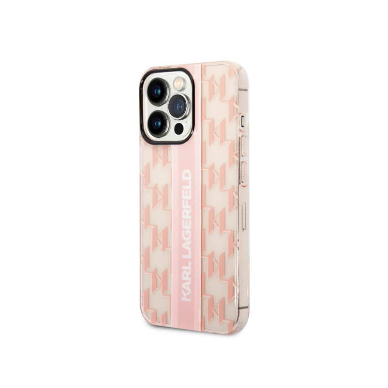 Viedtālruņa aizmugurējais vāciņš Apple iPhone 14 Pro Monogram Vertical Stripe Pink, Transparent, With Design