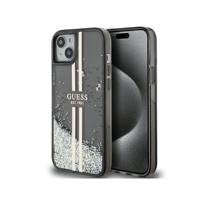 Viedtālruņa aizmugurējais vāciņš Apple Iphone 15 Liquid Glitter Black, Transparent