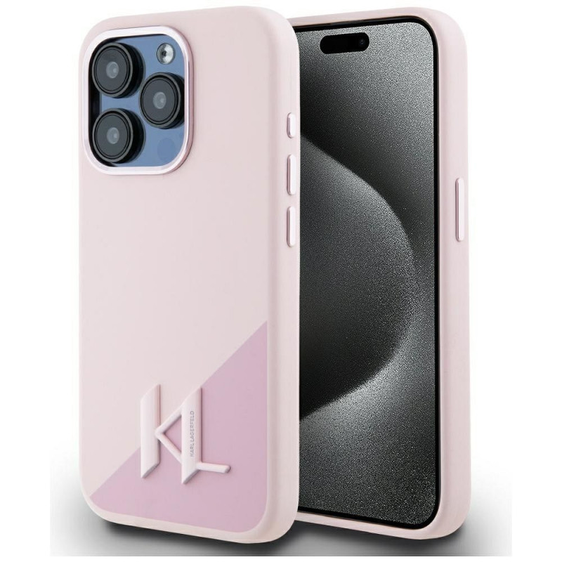 Viedtālruņa aizmugurējais vāciņš Apple iPhone 15 Pro Silicone Shadow Metal Initial MagSafe Pink