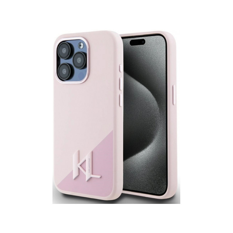 Viedtālruņa aizmugurējais vāciņš Apple iPhone 15 Pro Max Silicone Shadow Metal Initial MagSafe Pink