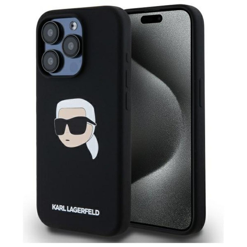 Viedtālruņa aizmugurējais vāciņš Apple iPhone 15 Pro Hardcase Silicone Karl Head Print MagSafe Black