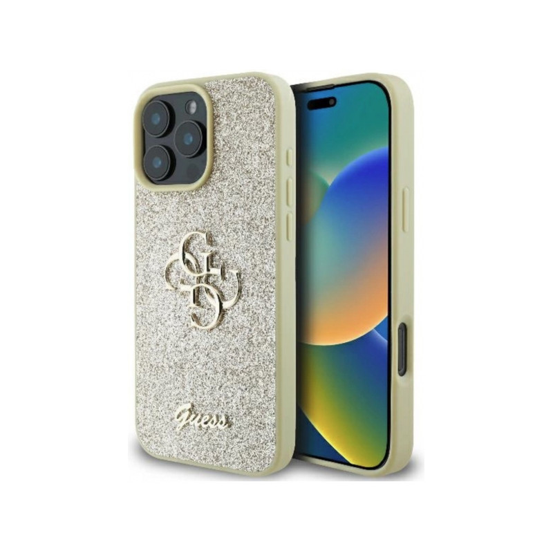 Viedtālruņa aizmugurējais vāciņš Apple iPhone 16 Pro Glitter Big Logo Gold