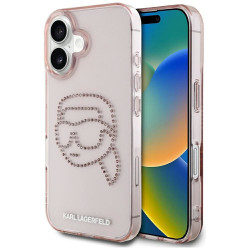 Viedtālruņa aizmugurējais vāciņš Apple Iphone 16 Rhinestones Karl Head Pink