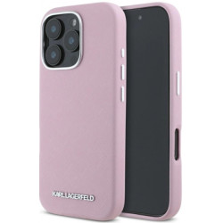 Viedtālruņa aizmugurējais vāciņš Apple iPhone 16 Pro Saffiano Full Wrapped Elongated Metal Logo MagSafe Pink