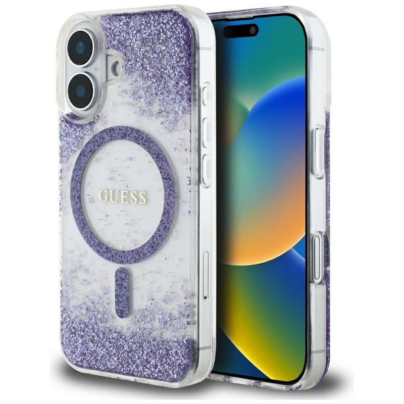 Viedtālruņa aizmugurējais vāciņš Apple Iphone 16 Resin Bottom Glitter Transparent, Violet