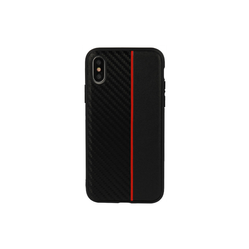 Viedtālruņa aizmugurējais vāciņš Samsung Galaxy S10E Moto Carbon Red Stripe Black