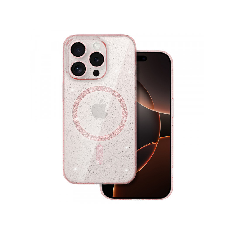 Viedtālruņa aizmugurējais vāciņš Apple Iphone 16 Glitter MagSafe Pink, Transparent