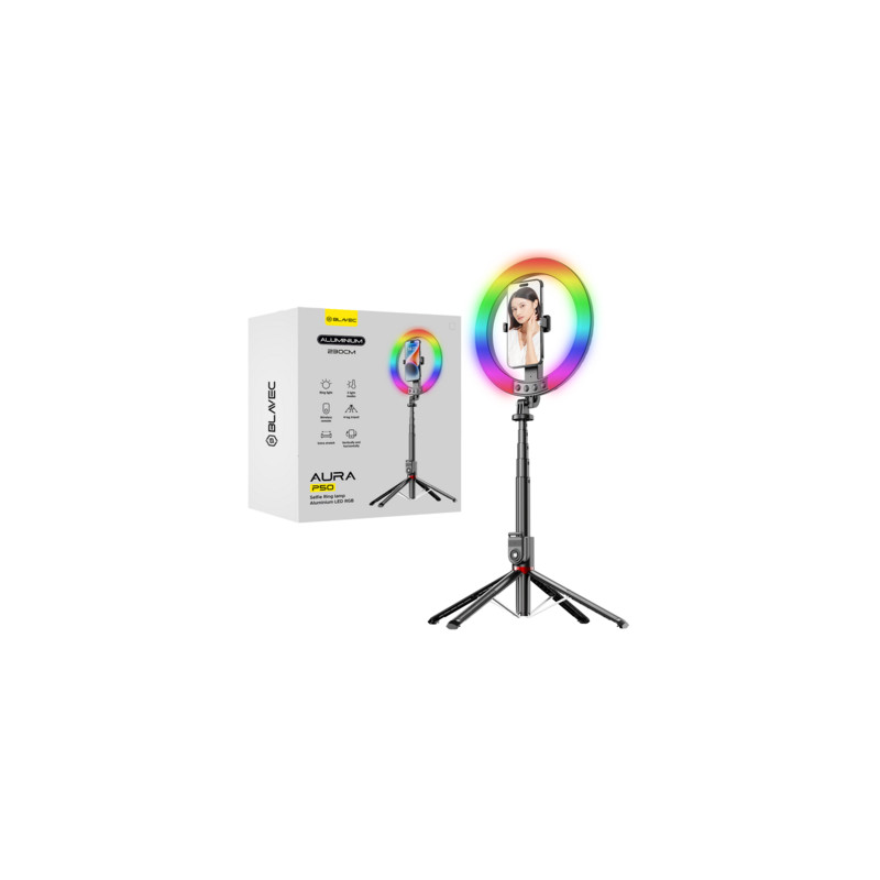 Pašportreta kāts/statīvs Selfie Ring lamp LED RGB Ring P-50 tripod Black