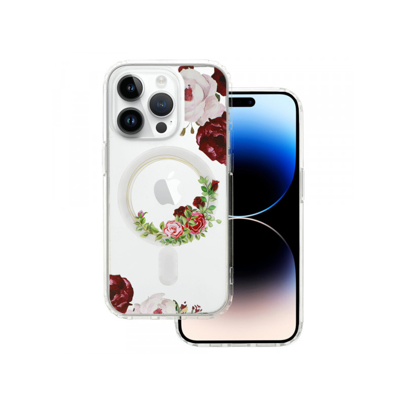 Viedtālruņa aizmugurējais vāciņš Apple Iphone 15 Flower Magsafe design 2 Transparent, With Design