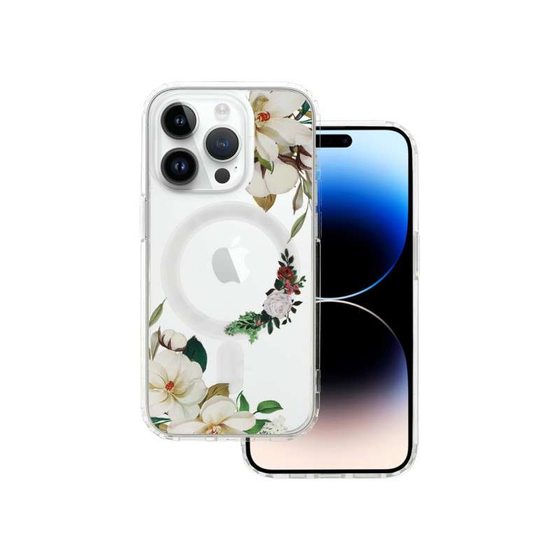 Viedtālruņa aizmugurējais vāciņš Apple Iphone 15 Plus Flower Magsafe design 3 Transparent, With Design