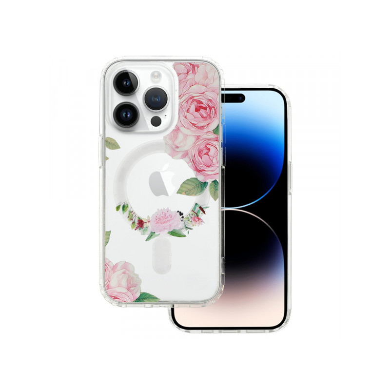 Viedtālruņa aizmugurējais vāciņš Apple iPhone 15 Pro Flower Magsafe design 1 Transparent, With Design