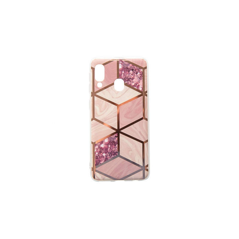Viedtālruņa aizmugurējais vāciņš Samsung Galaxy A20E Geometric Marmur Soft Pink, With Design