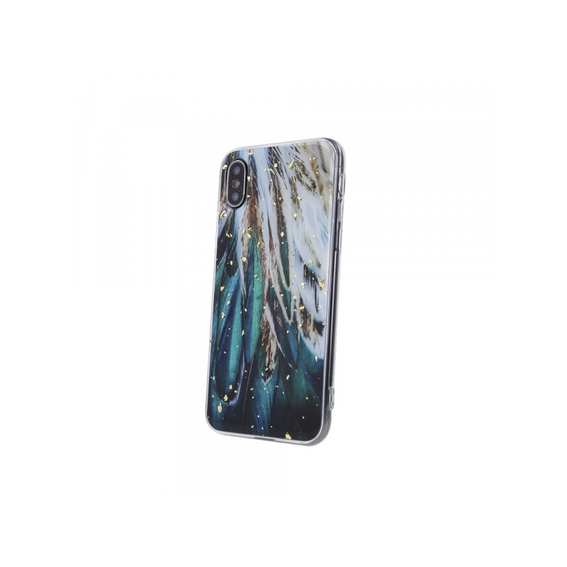Viedtālruņa aizmugurējais vāciņš Apple iPhone 13 Pro Gold Glam Feathers Green, With Design