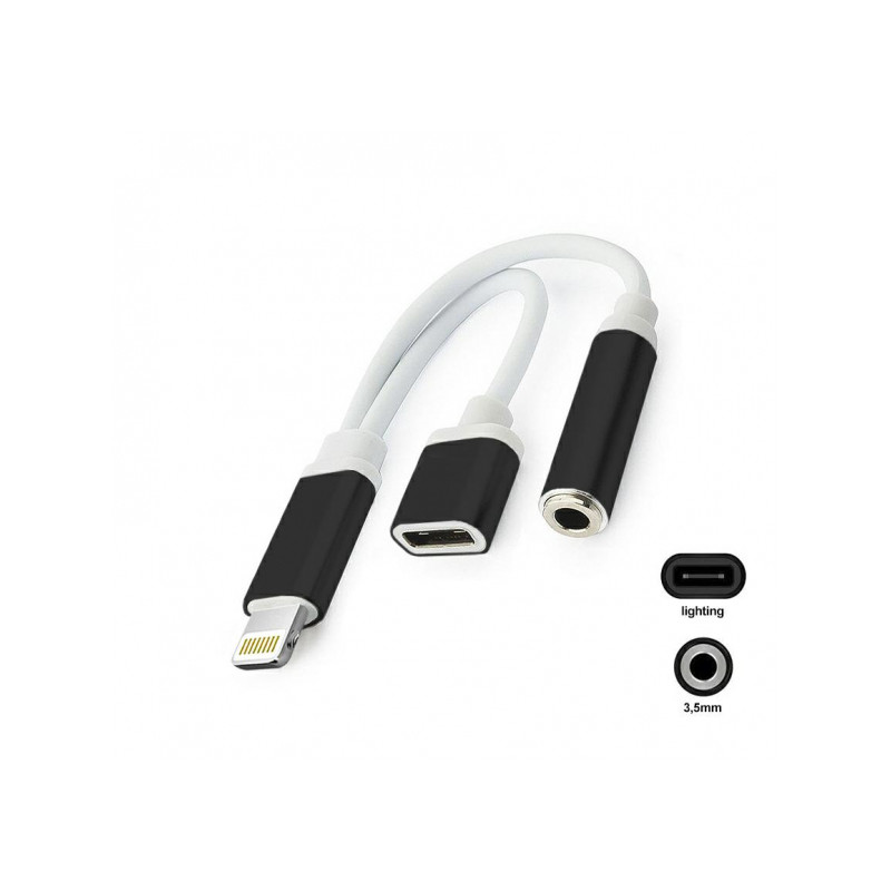 Audio kabeļa pārveidotājs Adapter 3,5mm / Lightning to Lightning Black, White