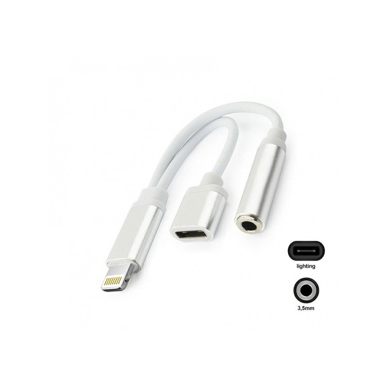 Audio kabeļa pārveidotājs Adapter 3,5mm / Lightning to Lightning Silver