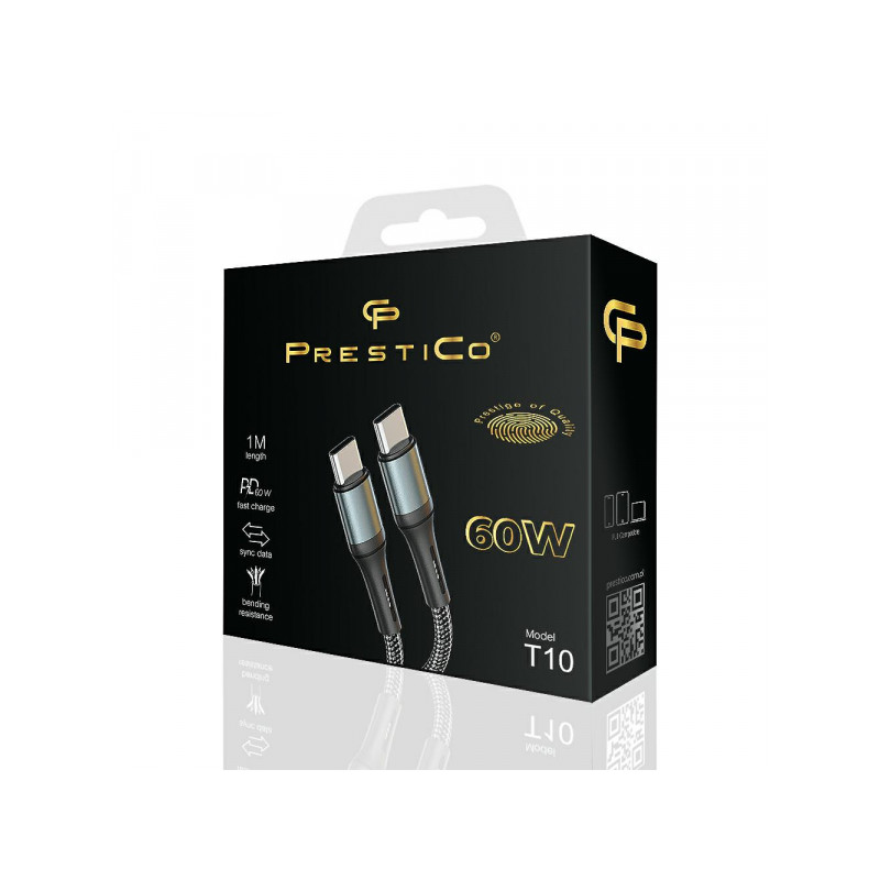 Kabelis T10 Type-C to Type-C Black