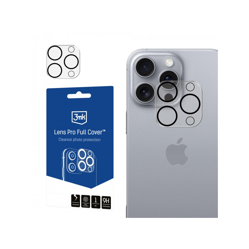 Viedtālruņa kameras aizsargstikls Apple iPhone 16 Pro Max Lens Pro Black, Transparent
