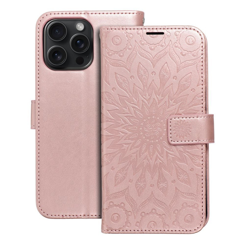 Viedtālruņa atveramais maciņš Apple iPhone 15 Pro Max Mezzo Book Mandala Rose Gold