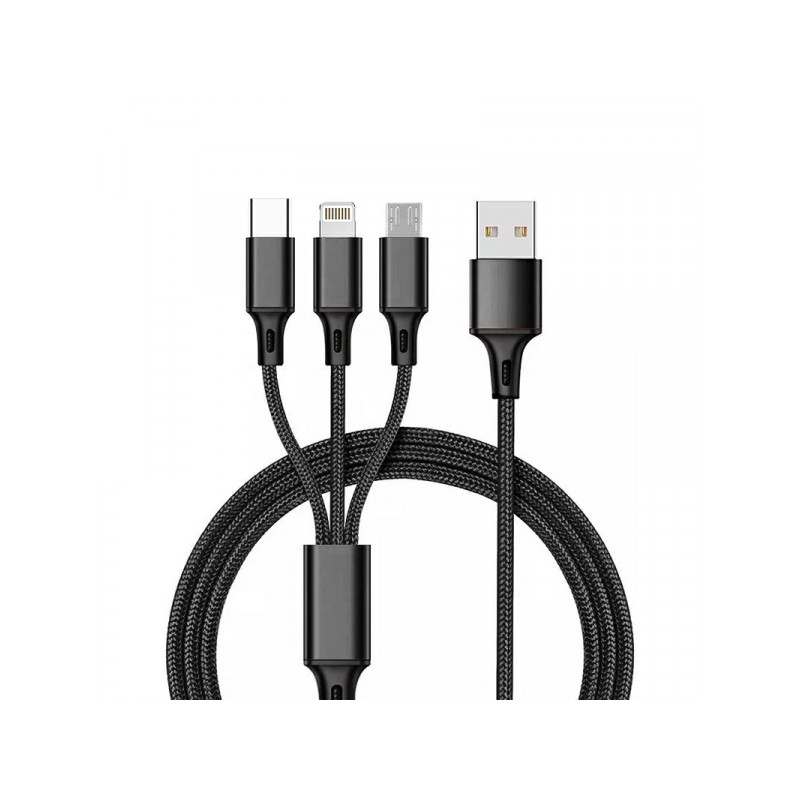 Kabelis Armor 3in1 USB-A to Lightning / Type-C / Micro USB Black