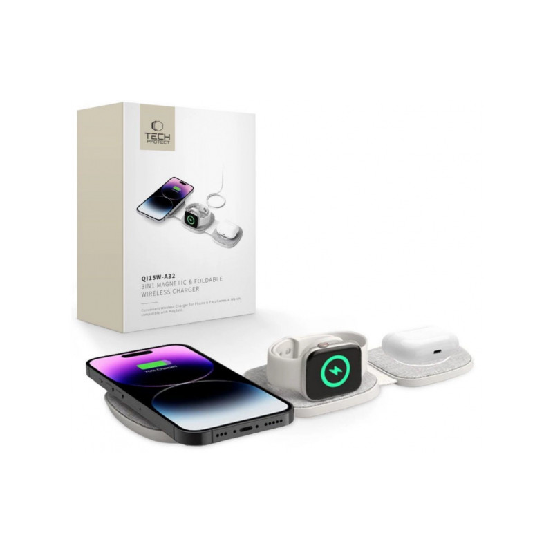 Bezvadu lādētājs 3in1 Inductive Charger with MagSafe QI15W-A32 White