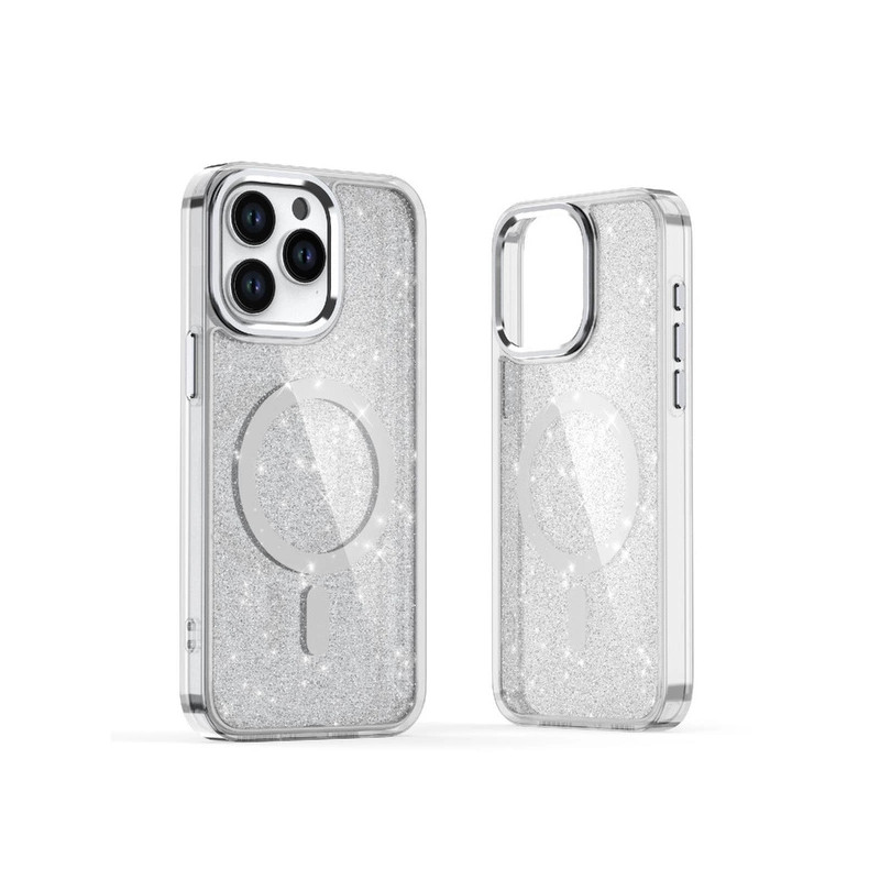 Viedtālruņa aizmugurējais vāciņš Apple iPhone 16 Pro Max Glitter MagSafe Transparent, White