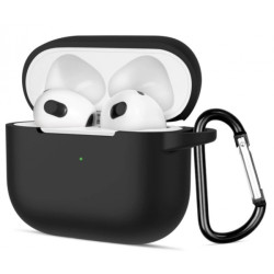 Bezvadu austiņu apvalks Apple Silicone Case with Hook Black