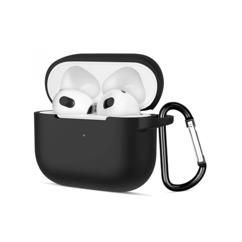Bezvadu austiņu apvalks Apple Silicone Case with Hook Black