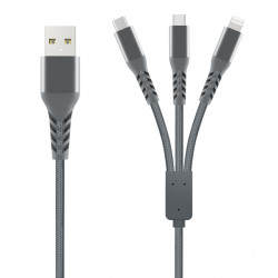 Kabelis Unravel Braided 3in1 USB-A to Lightning / Type-C / Micro USB Grey