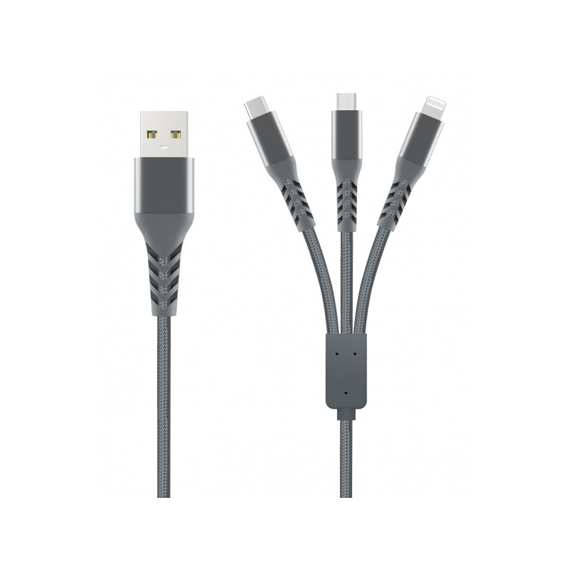 Kabelis Unravel Braided 3in1 USB-A to Lightning / Type-C / Micro USB Grey