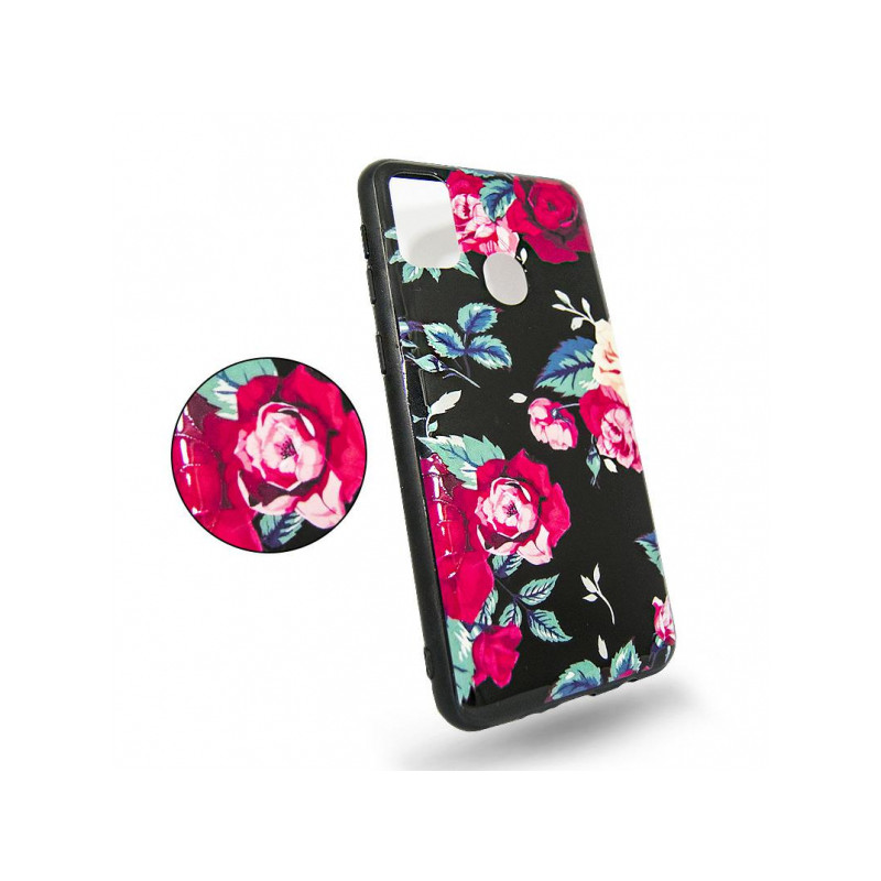 Viedtālruņa aizmugurējais vāciņš Samsung Galaxy A12 Flowers 3D Black, With Design