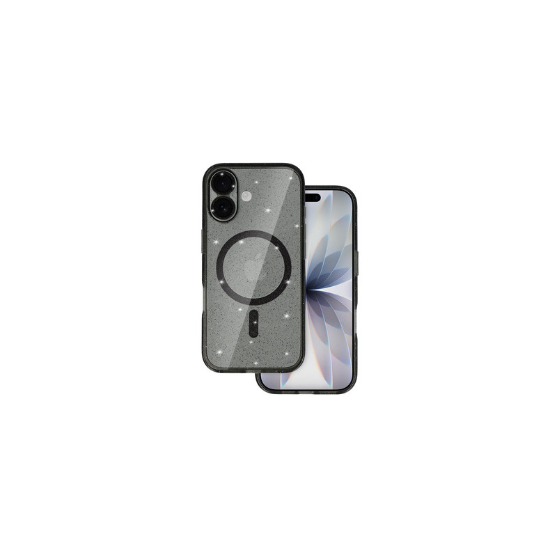 Viedtālruņa aizmugurējais vāciņš Apple iPhone 17 Glitter MagSafe Black, Transparent
