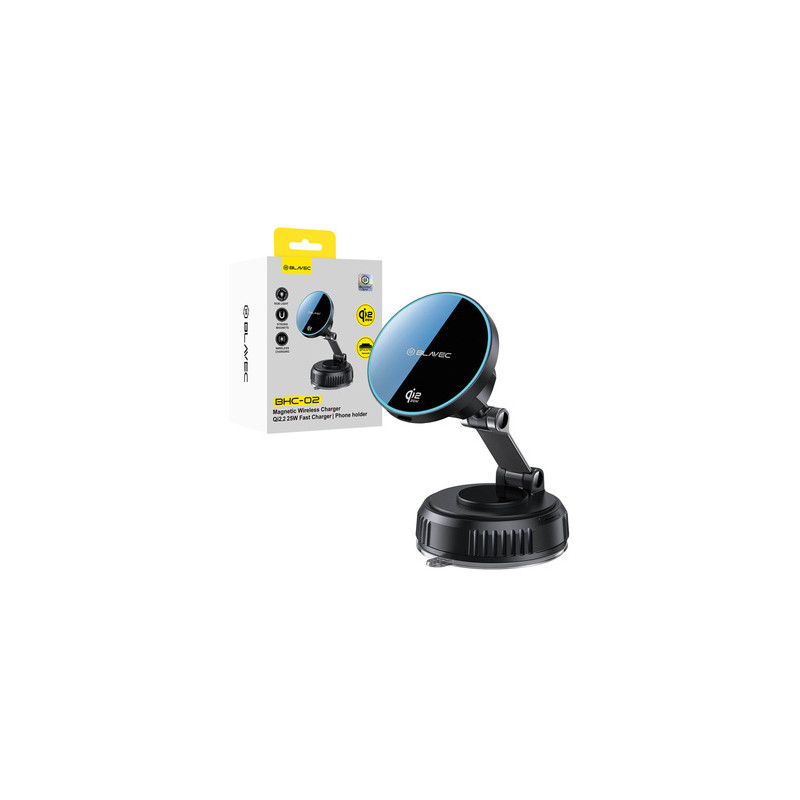 Viedtālruņa turētājs automašīnai Car holder BHC-02 Qi2.2 25W vacum magnetic Black