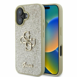 Viedtālruņa aizmugurējais vāciņš Apple Iphone 16 Glitter Big Logo Gold