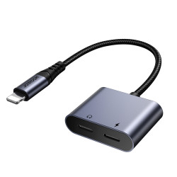 Kabeļa pārveidotājs SY-L02 Lightning to 2x Lightning DAC adapter 2in1 Black