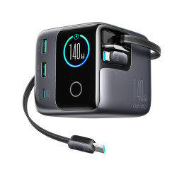 Strāvas adapteris Podix JR-TRD01 GaN 140W Desktop Charger with 5 Ports and Dual Retractable Cables Dark grey