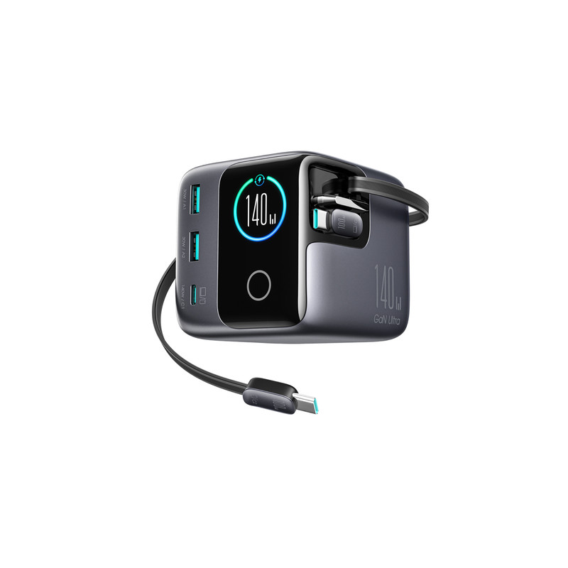 Strāvas adapteris Podix JR-TRD01 GaN 140W Desktop Charger with 5 Ports and Dual Retractable Cables Dark grey