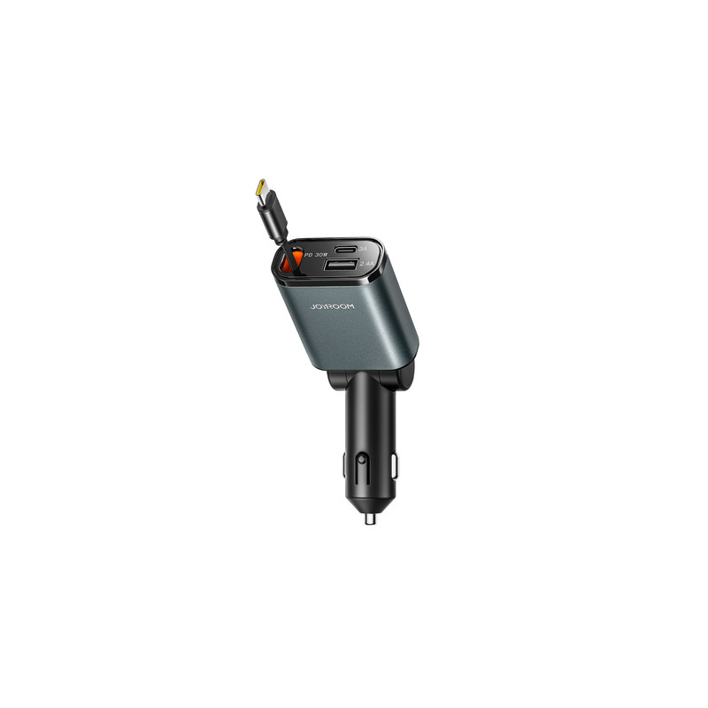 Auto lādētājs JR-CCL07 3-in-1 Car Charger with Built-in Retractable Cable Dark grey