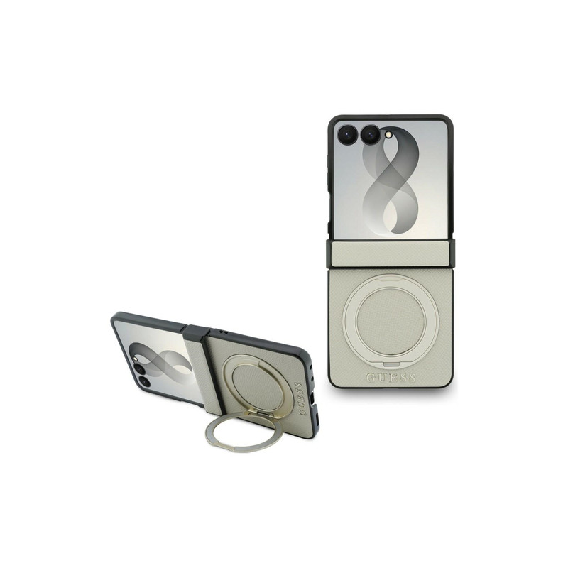 Viedtālruņa aizmugurējais vāciņš Samsung Galaxy Z Flip 8 Magnetic Ring Stand Grained Classic Beige