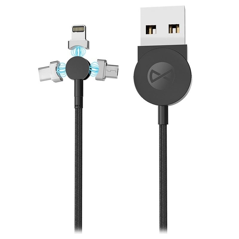 Universal 3in1 magnetic cable 1,0 m 2,5A Melns