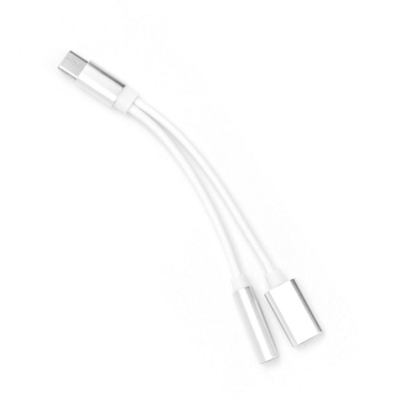 Universal audio + charging Type C to Jack 3,5mm Balts