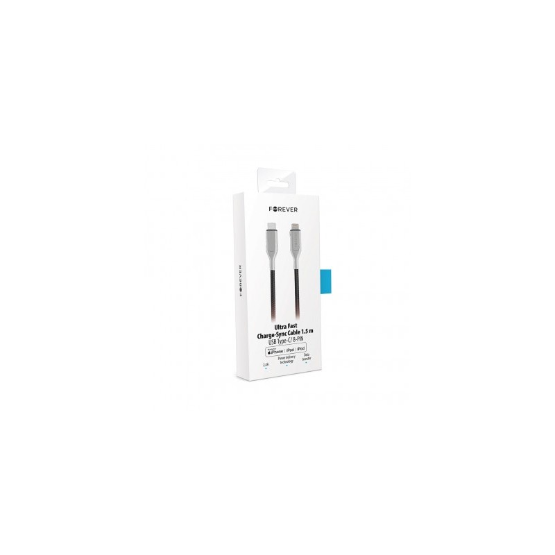 Universal MFI PD USB-C - Lightning 1,5 m 2,4A Melns